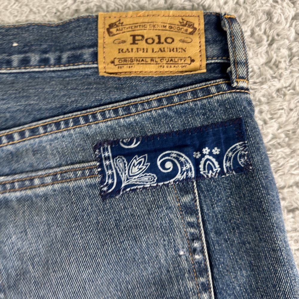 Polo Ralph Lauren Avery Boyfriend Patchwork Bandana Distressed Denim Jeans 31 - Picture 2 of 16